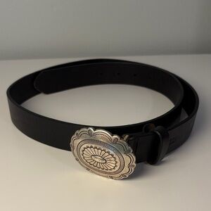 Lauren Ralph Lauren Silver Buckle Black Leather Belt